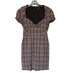 Vintage Bebe Tartan Plaid Fitted Dress w Sweetheart Neckline and Ruffles size 10